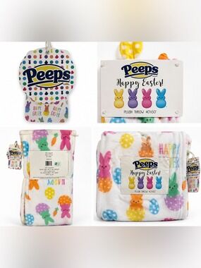Peeps Easter Plush Throw Blanket 40x50 Multicolor Bunny Egg Soft Cozy Spring